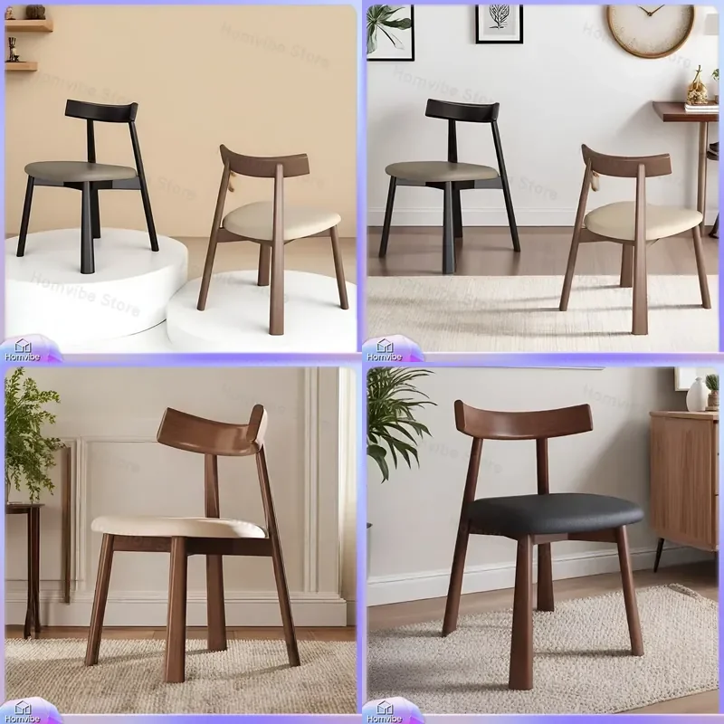 Nordic Solid Wood Dining Chair for Hotel Home Modern Light Luxury Simple Backrest Black Paddle Style Restaurant Bar Stool