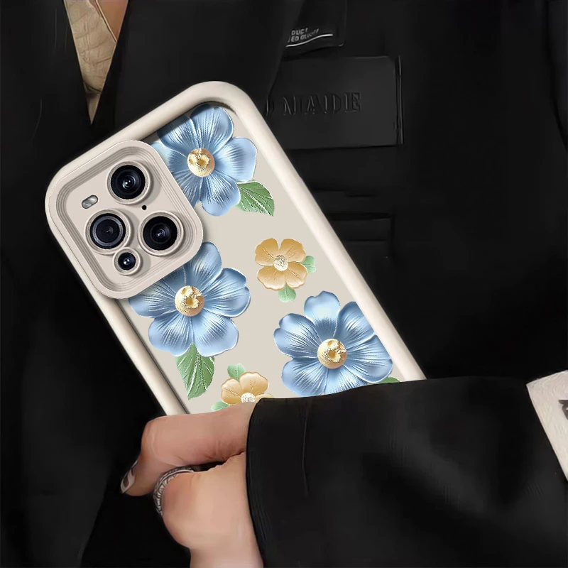 Casing Ponsel Pola Bunga Mewah untuk OPPO Find X8 X5 Pro X3 Lite F21 F17 Pro 5G F9 F19 Pro Plus Sampul TPU Matte Silikon Lembut