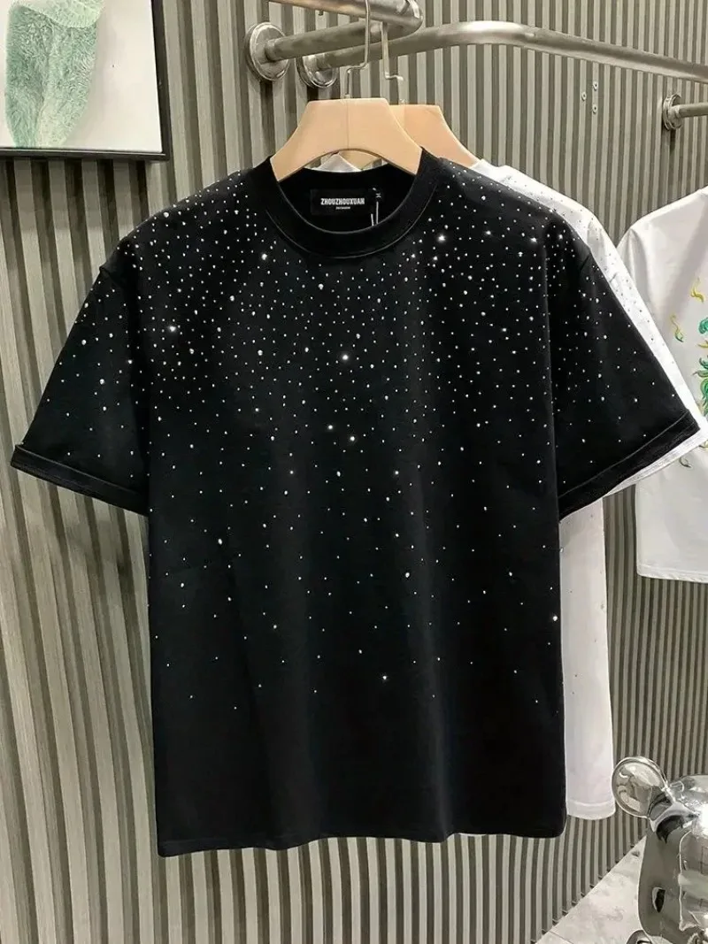 New Luxury Men's T-shirt Hot Diamond Printed Half Sleeve Fashion Round Neck Casual Summer High-end Men Tops T Shirts image 6