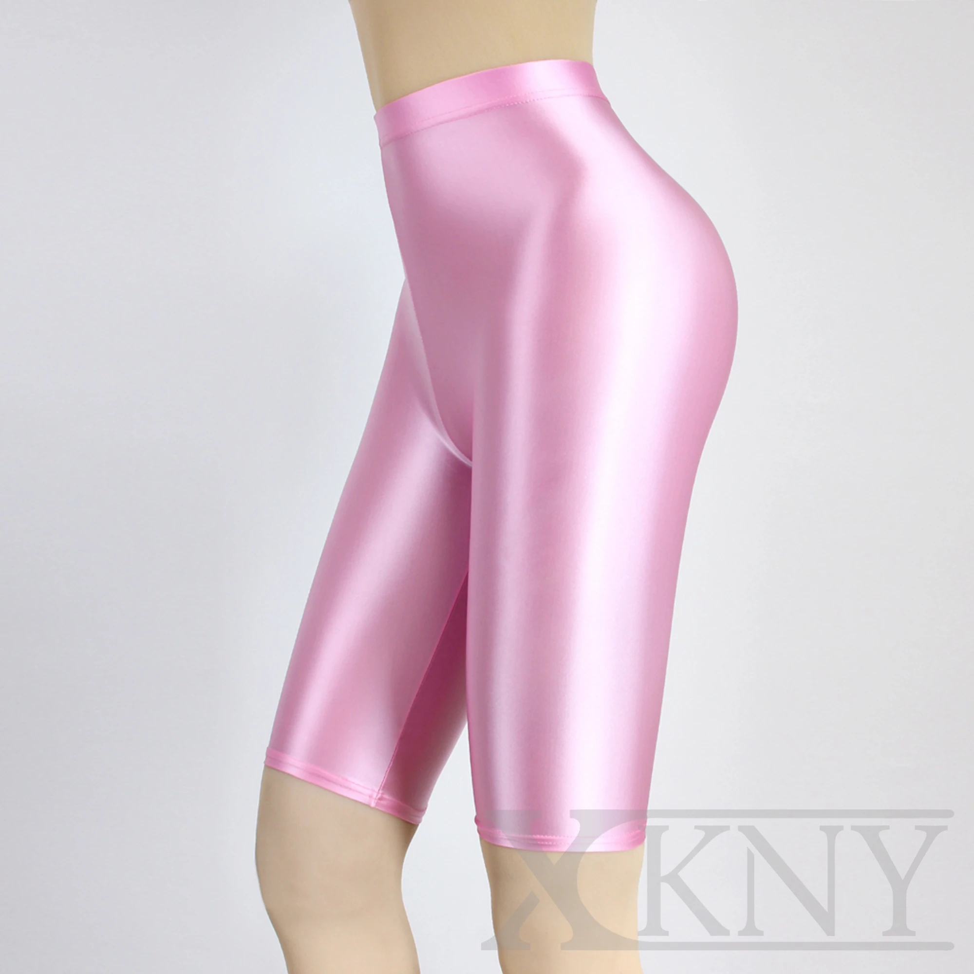 XCKNY glossy shorts oil silk high elastic pants cycling slim pants sexy silk slim high waist shorts