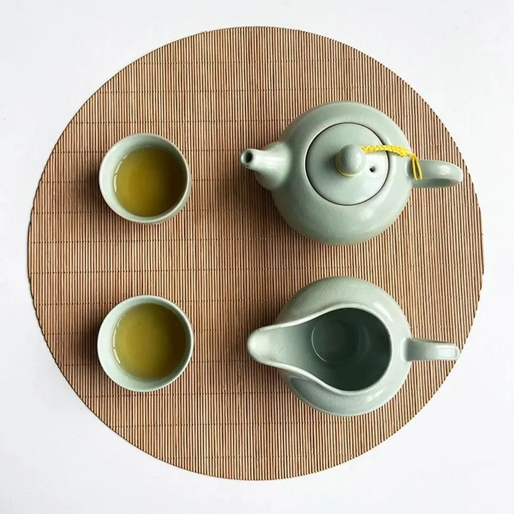 Fine Bamboo Woven Bamboo Tea Mat Oval Shaped Vintage Style Tea Ceremony Bamboo Mat Woven Bamboo Heat Insulation Bamboo Tea Set