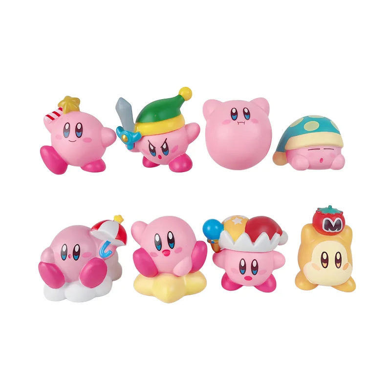 Figurines Kirby de dessin animé, 8 pièces/ensemble, figurine Kirby rose mignonne, jouet de collection décoratif pour voiture, cadeaux