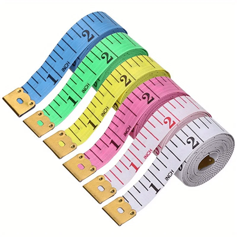 5 random color 1.5-meter rubber rulers, waist measuring tape with metal ends, suitable for fabrics, tailoring, and cutting