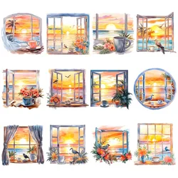 24CM Art Painting Scenery Outside The Window Heat Transfer Vinyl Stickers For Clothes Canvas Bag Iron Washable Funny DIY T-shirt
