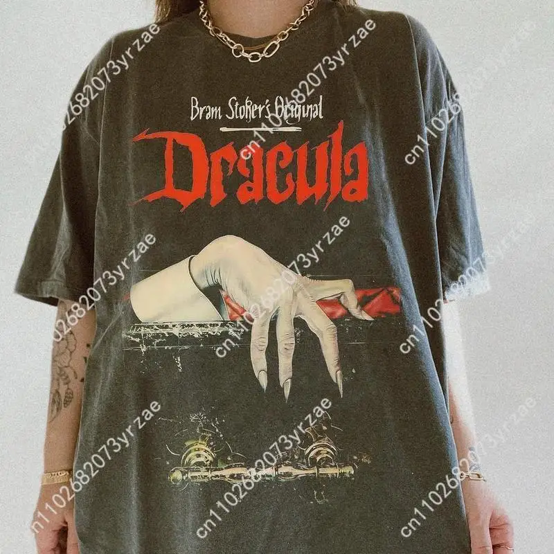 برام ستوكر الأصلي دراكولا ريترو غسل التي شيرت امرأة عالية الجودة خمر المحملة القطن قصير الأكمام لينة تنفس تي شيرت #1