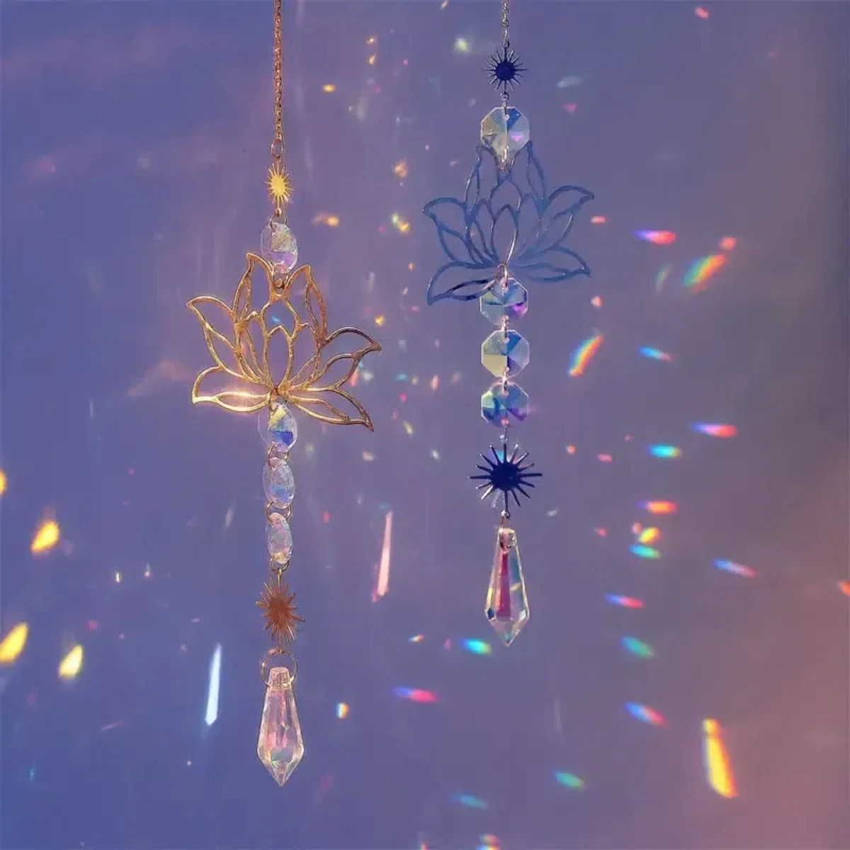 1Pc MetalLotusandArtificial Crystal Suncatcher Charm Handmade Applicable Home Wind Chime Pendant Outdoor Garden Plant Decoration image 4