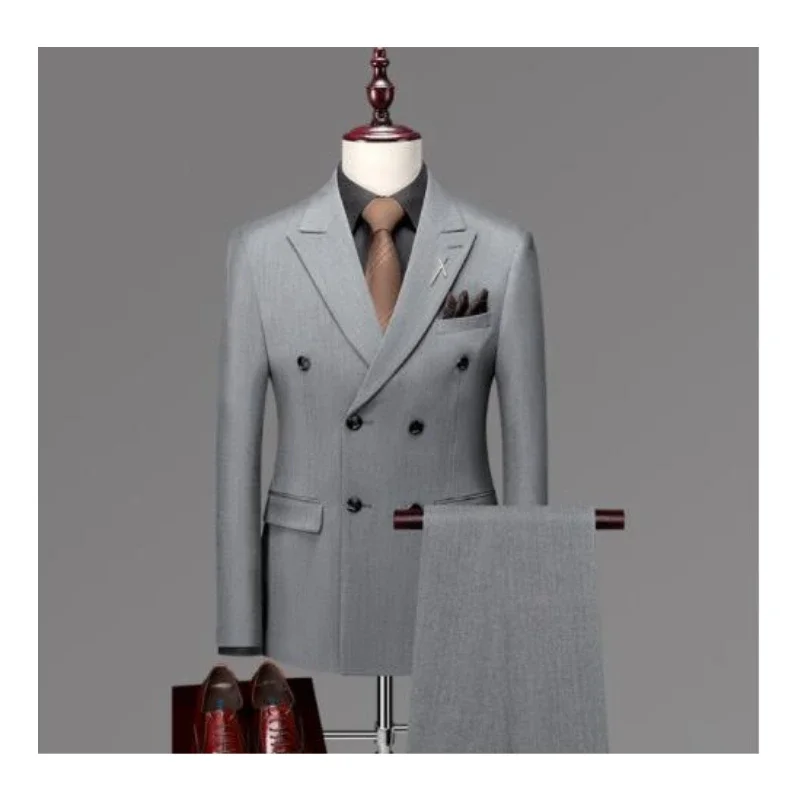 2025 Autumn New Casual Formal Suit Men Suits 3 Pieces Korean Slim Groom's jacket suit For British Style Double Breasted tuxedo