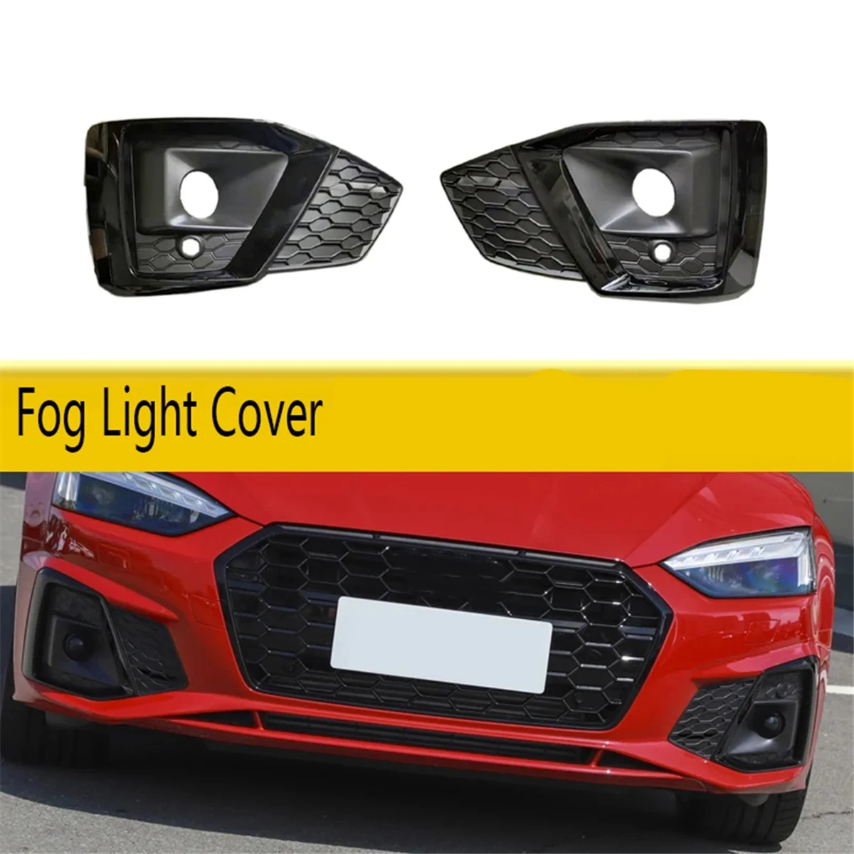 Car Black Left Right Fog Light Grille Cover Front Honeycomb Bumper Grille for Audi A5 S5 2019-2023