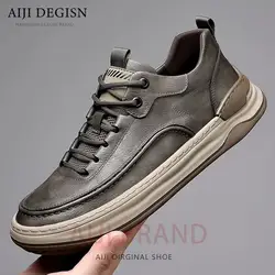 Genuine leather men's shoes luxury brand casual shoes lace up mens sneakers Italian breathable Tenis sport shoes skateboard shoe
