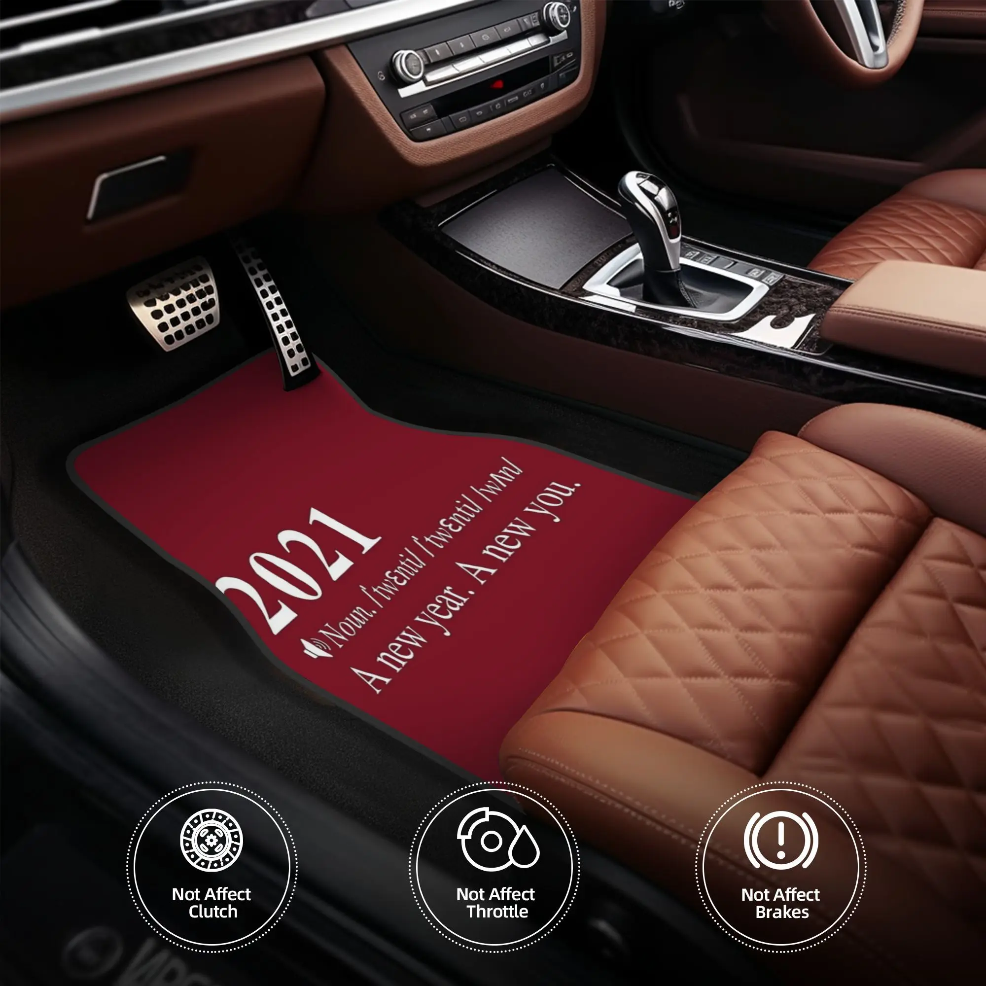 4pcs 2021 New Year Car Floor Mats - Durable Polyester Fiber, Fit For Cars, Playful Design With "Happy New Year" Text, Ideal Gift