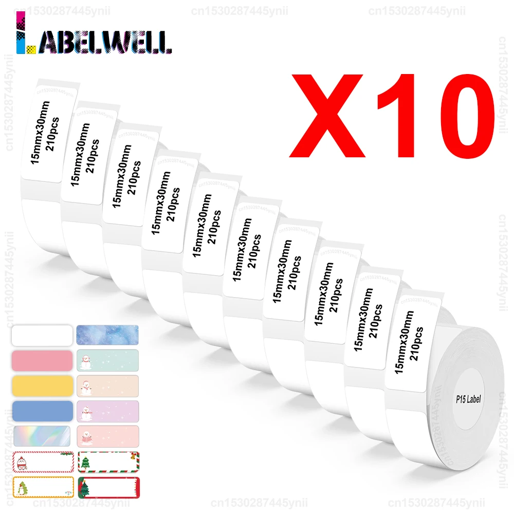 Labelwell 5/10PK P15 Thermal Label Sticker 12x40mm 15x30mm Label Tape Compatible for Marklife P15 P12 P11 L12 D30 Label Printer