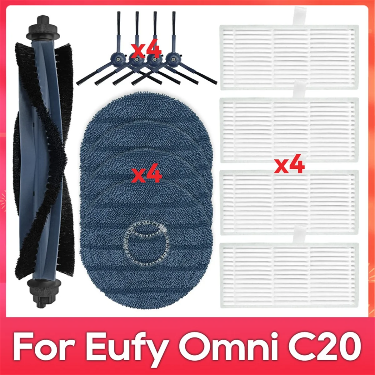 EQAZ-For Eufy Omni C20 Robot Vacuum Cleaner Spare Parts Main Side Brush Filter Mop Cloth Accessories