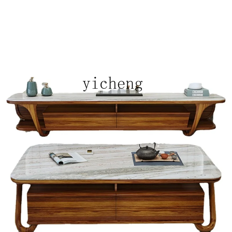 Xl Ugyen Wooden Tea Table Solid Wood Simplicity Modern Marble Coffee Table TV Cabinet Combination