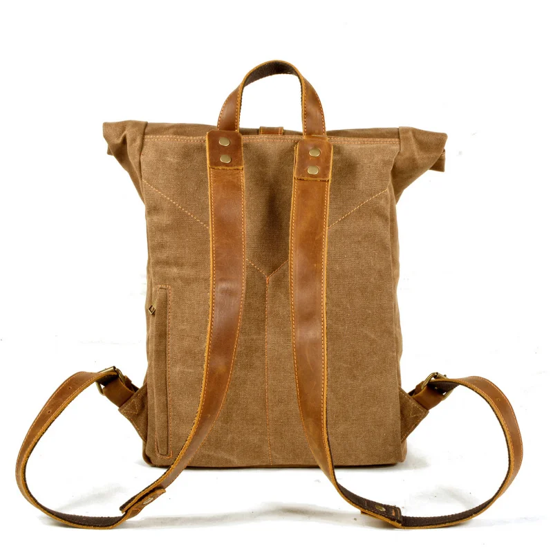 New simple and retro wax canvas backpack for men a casual bag with a leather rectangular schoolbag design Retro backpack
