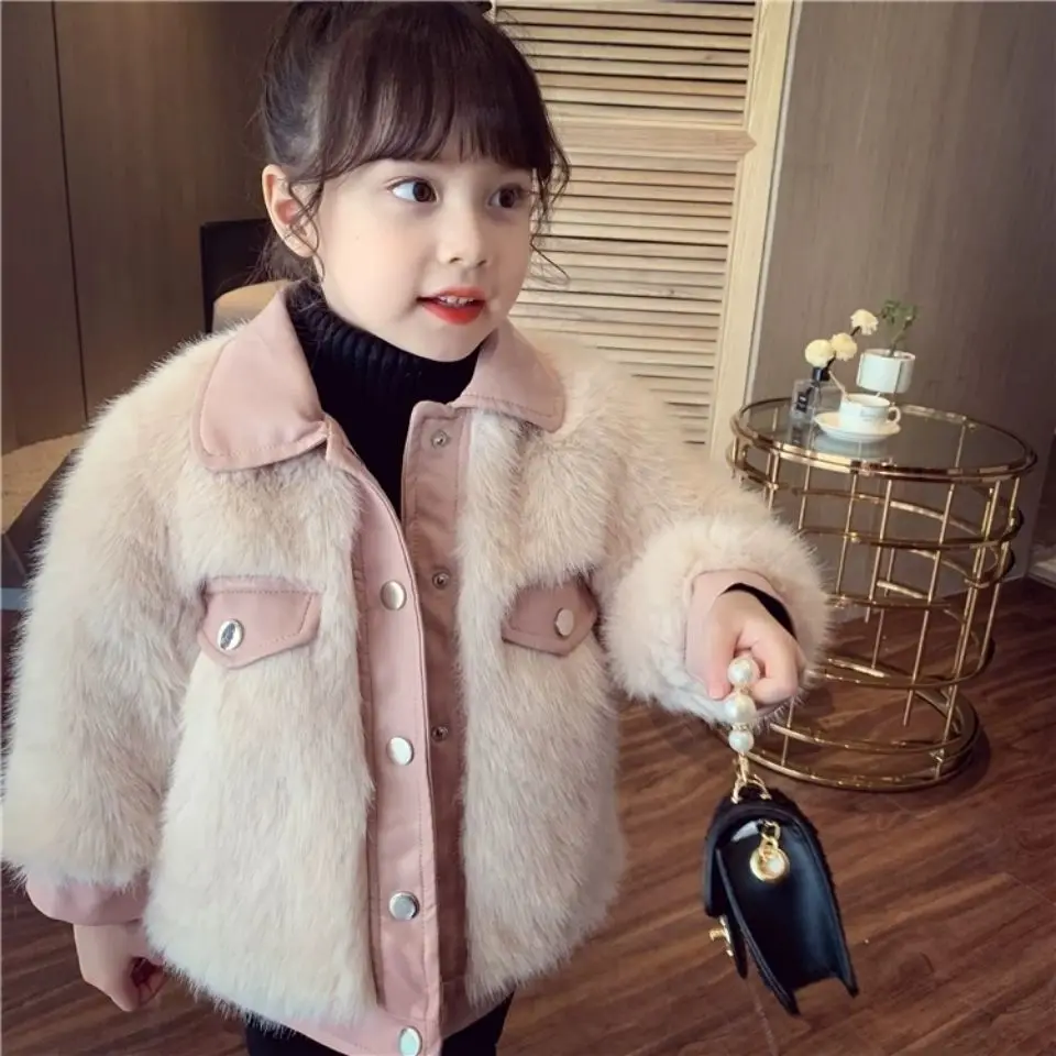 

Girls' Imitation Fur Fox Fur Jacket Winter Clothing 2022 New Children's Thickened Warm Fur Western Style Coat