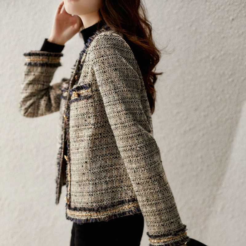 Spring Autumn Weave Clothes 2023 New Korean High Quality O-neck Tweed Coat Female Cardigan Wool Jackets Women Tops