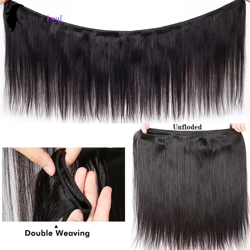 Straight Human Hair Bundles with frontal 13x4 Raw Hair Bundles 100% Human Hair Extensions Weave 3 Bundles with 13x4/6 HD Frontal image 3