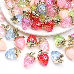 10Pcs Colorful Transparent Strawberry Pendant Set Ab Color Shiny Fruit Charms Diy Supplies for Diy Keychain Bag Pendant Making