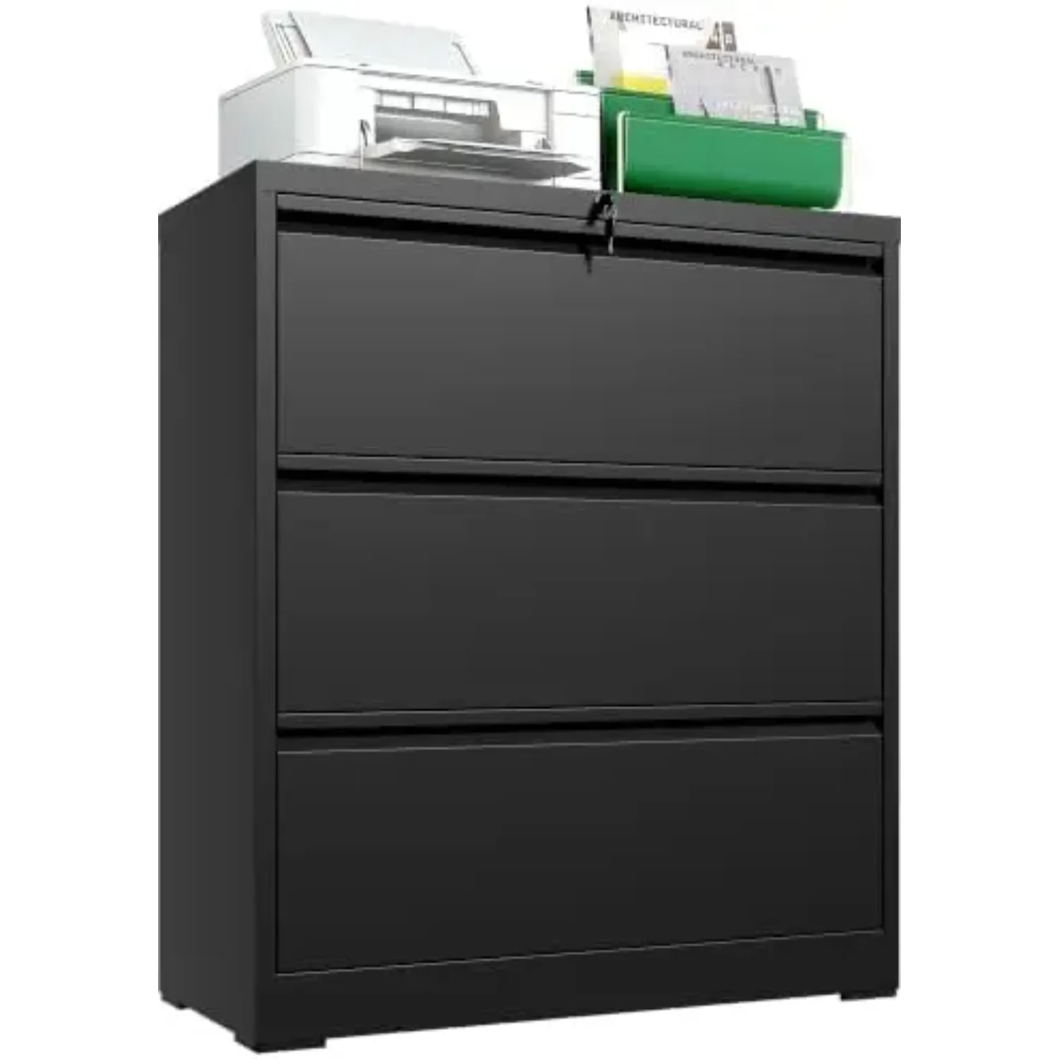 3 Drawer Lateral File Cabinet, Metal File Cabinets for Home Office with Lock, Large Filing Storage Cabinet Printer