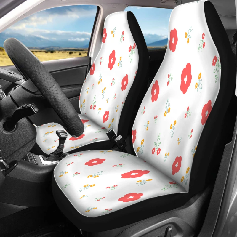 Set Of 2 Front Seat Covers For Cars, Featuring A Floral Design. These Breathable Vehicle Cushions Do Not Have Back Pockets And A