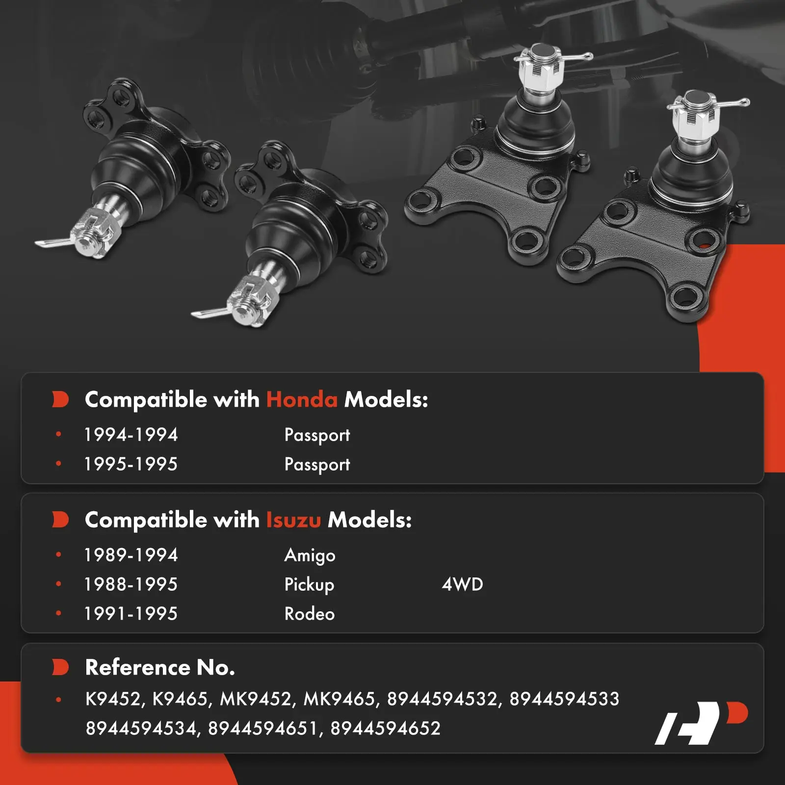 A-Premium 4x Front Upper & Lower Suspension Ball Joint Kit for Honda Passport 1994-1995 Isuzu Amigo 1989-1994 Rodeo 1991-1995