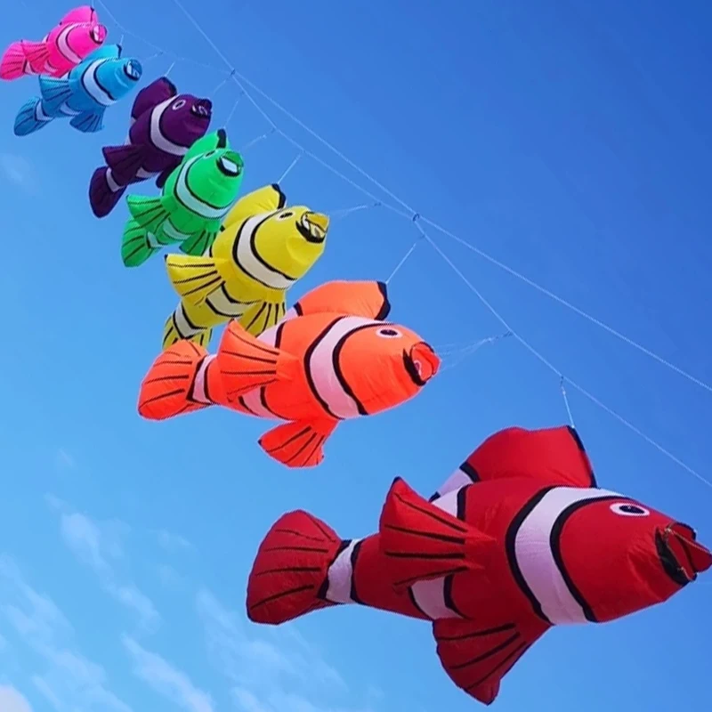 30D 7color 2.45m Soft Fish Kite Line Laundry Pendant Inflatable Show Kites for Kite Festival Ripstop Nylon Fabric with Bag