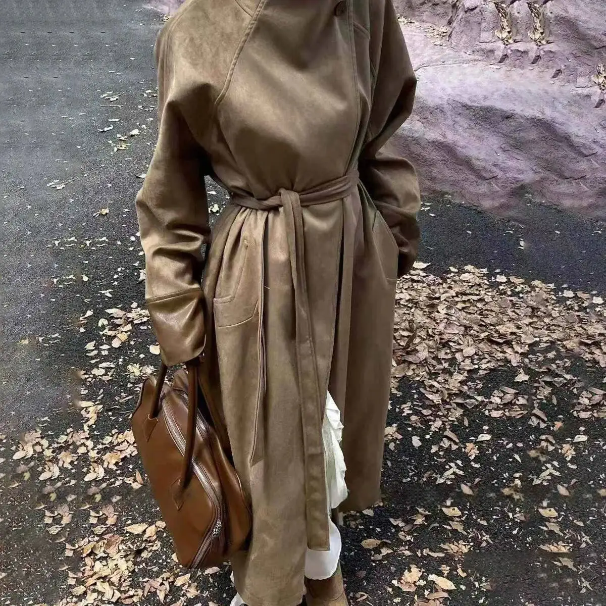 

KWTX 2025 женский длинный плащ с цветными блоками, воротник-стойка, одна пуговица, карманы с поясом, дизайнерский винтажный элегантный роскошный премиум-класса