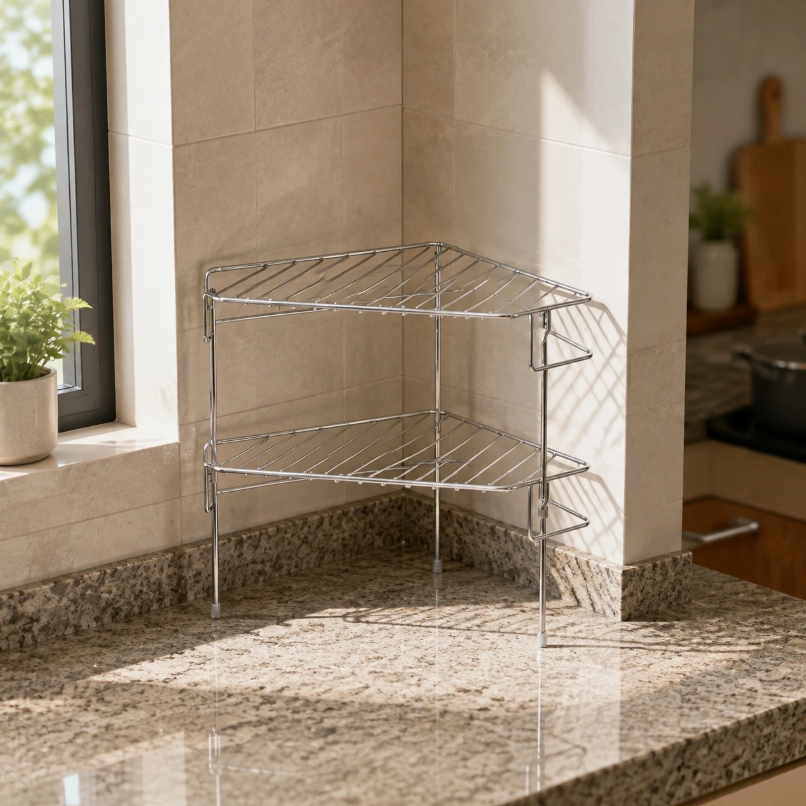 Stainless Steel Corner Kitchen Rack Long-Lasting Triangular Corner Countertop Kitchen Storage Rack Multi-Purpose