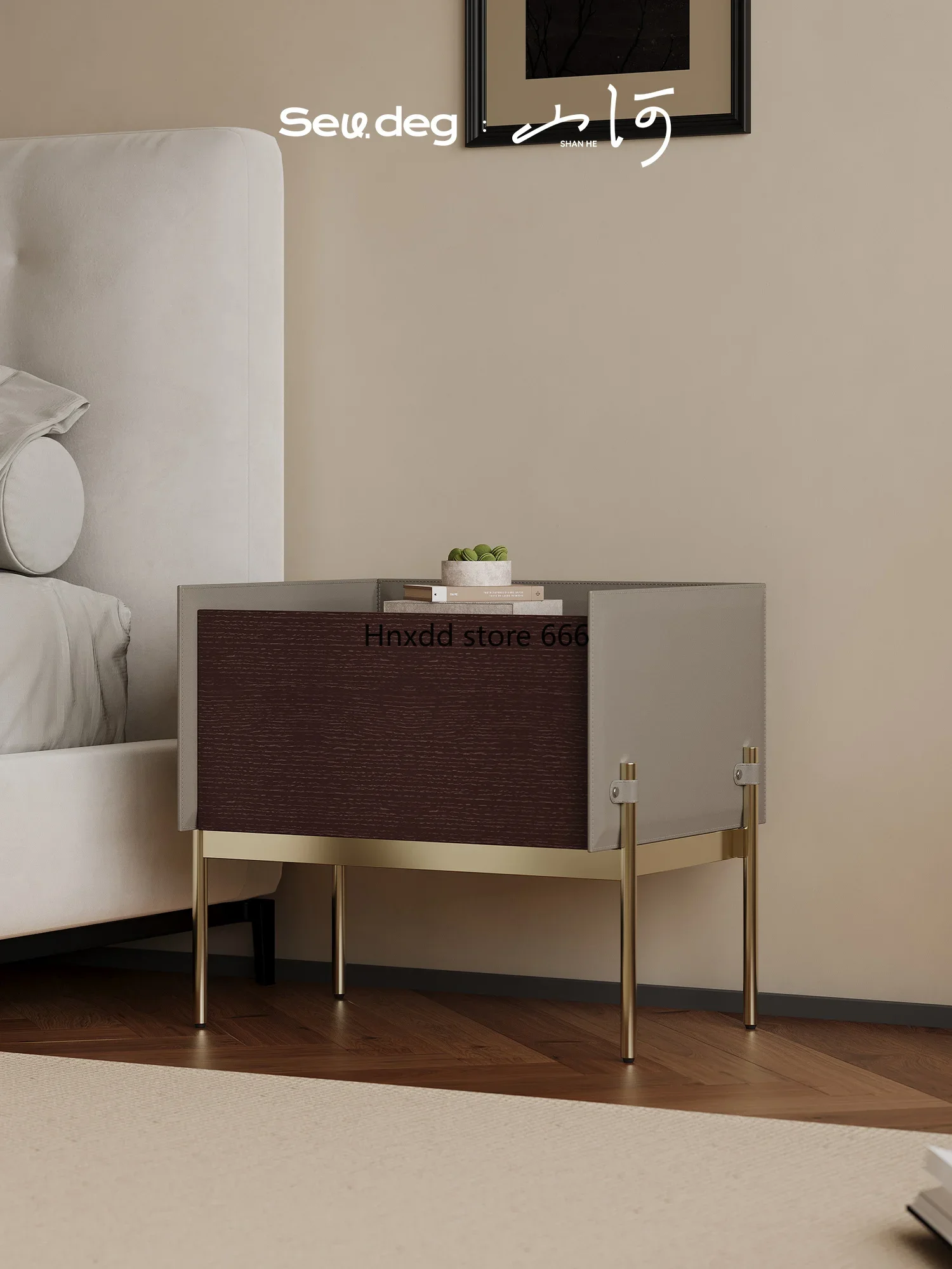 Italian minimalist saddle leather bedside table bedroom creative leather versatile locker