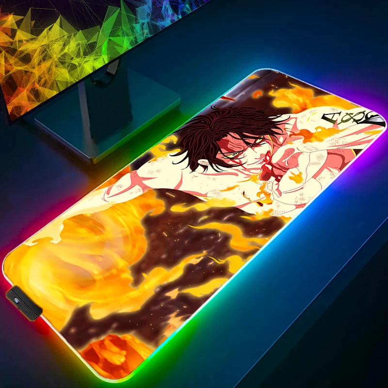 

RGB Mouse Pad one piece Portgas·D· Ace Larger XXL Backlight Speed Pc Computer Keyboard LED Desk Mat Gaming Accessories Mousepad