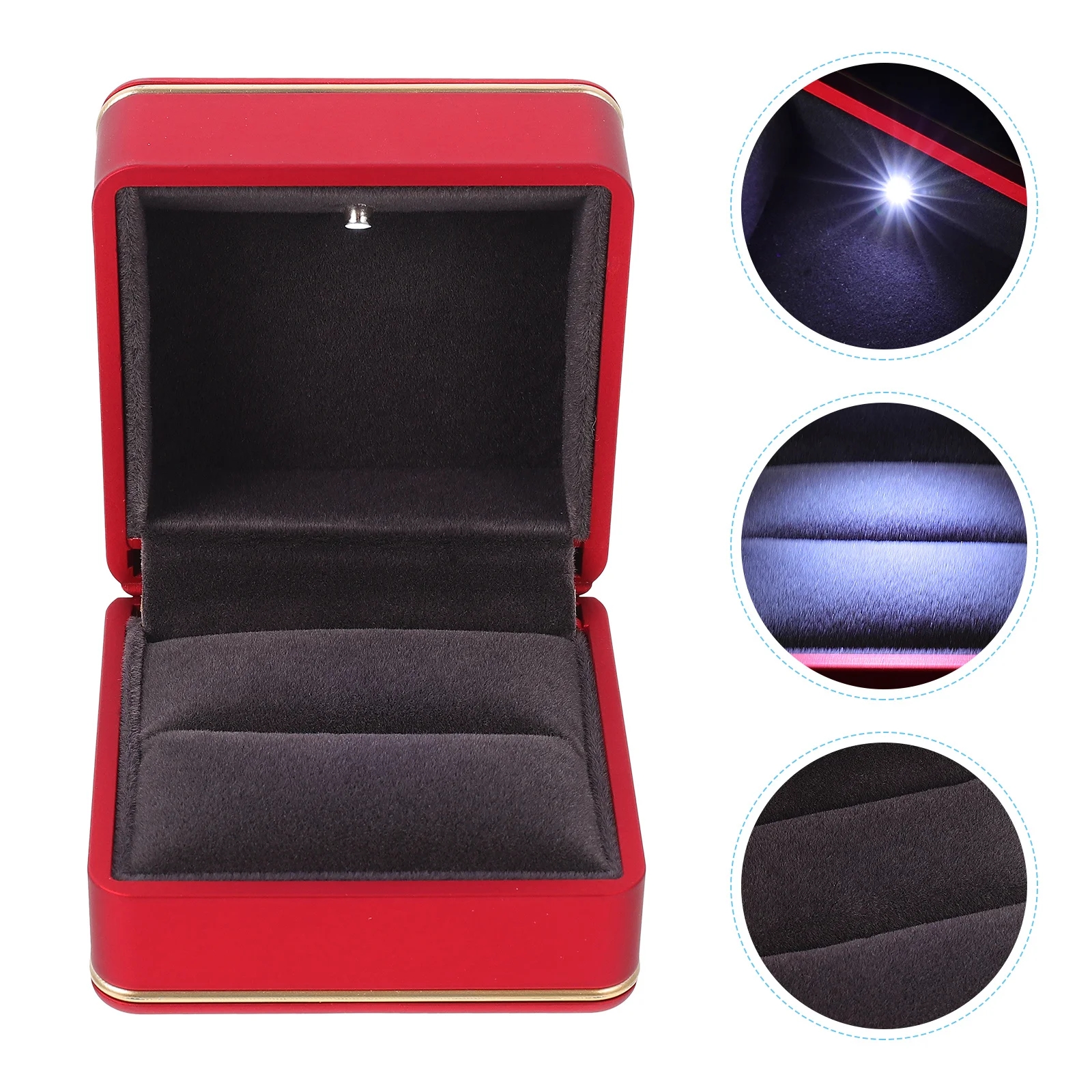 

LED Lighting Ring Box Square-Shape Elegant Romantic Proposal Engagement Ring Case Jewelry Organizer with Bright LED Light