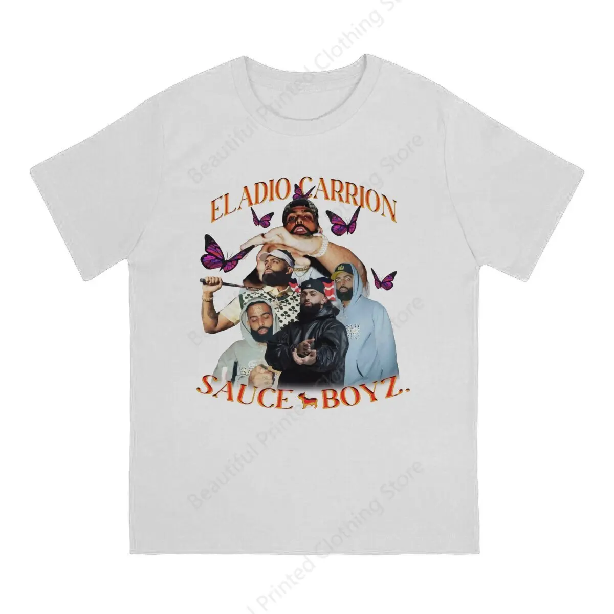 Mens T-Shirt Eladio Carrion Sauce Boyz Funny Printing T-Shirts Loose Crewneck Breathable Tee Cotton Fun Tees