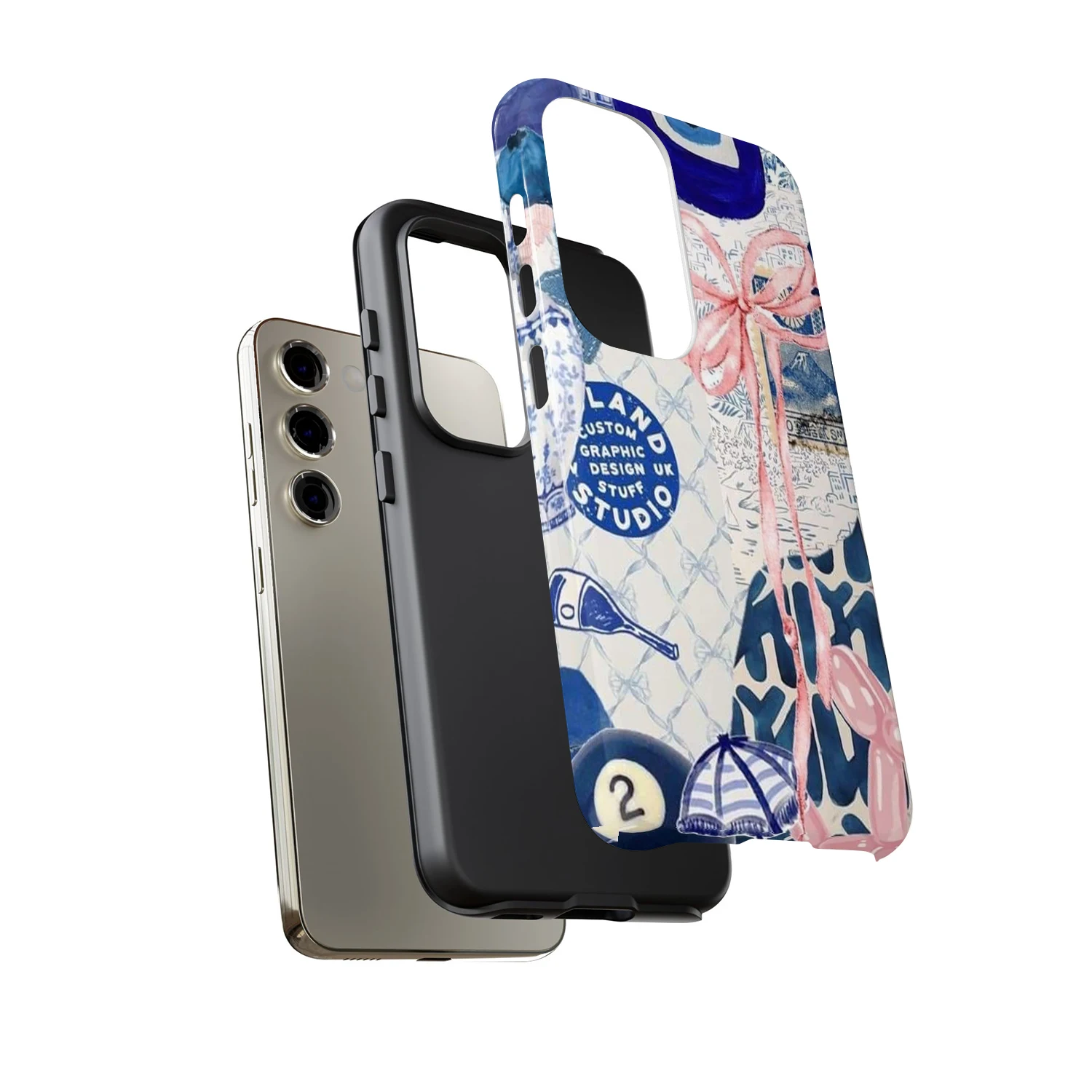 Casing Ponsel Kolase Busur Biru untuk Samsung Galaxy S5 S4 S23 S22 S21 Ultra A13 A14 A15 A16 A23 A25 A32 A35 A52 A53 A54 A55 A71 5G