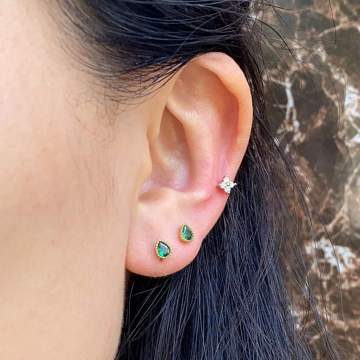 2PC Small Water Drop Zircon Tragus Cartilage Rook Helix Conch Earring Gold Color Crystal  Piercing Studs For Women Fine Jewelry