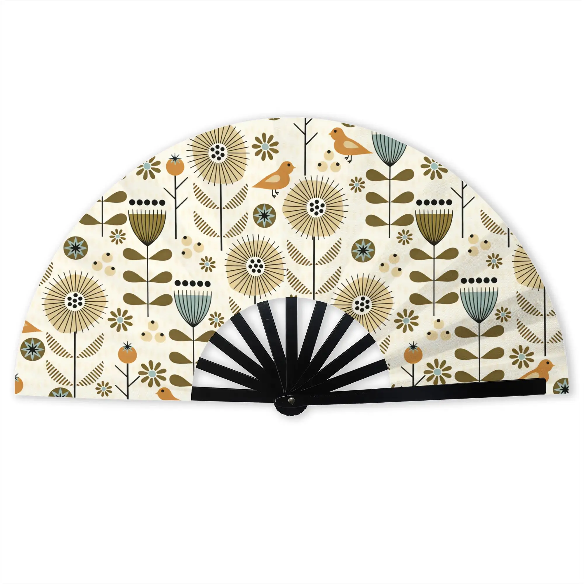Bird Calm Scandi Meadow Autumn Portable Pocket Fan Travel  Folding Fan Chinese Dance Cooling Handheld Fans
