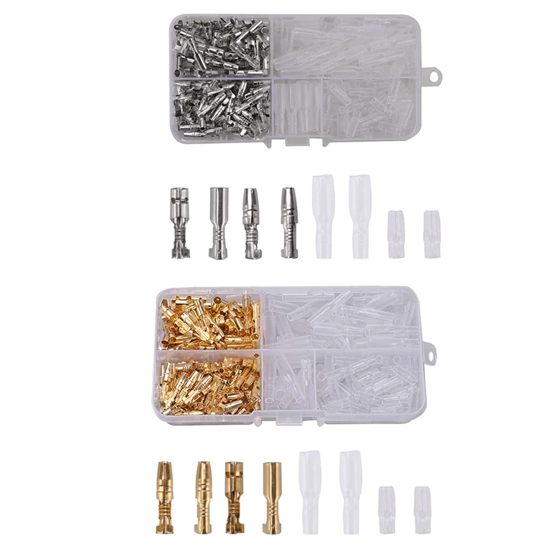 200PCS 3.9Mm Brass Male And Female Terminals Wire Connector Block With Insulation Covers, For Motorcycle Car