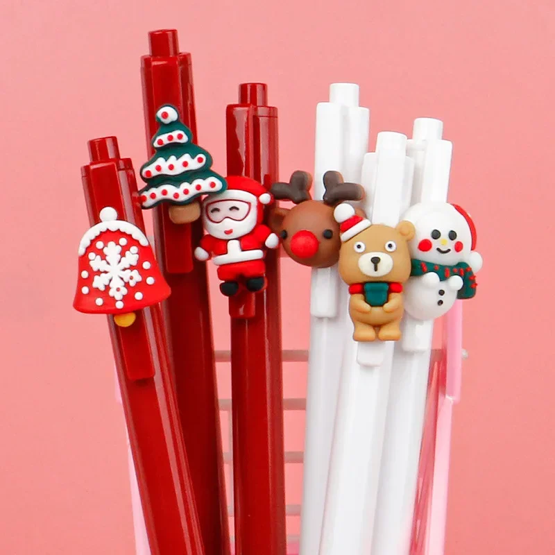 24 Pcs Santa Claus Snowman Christmas Tree Elk Doll Press Neutral Pen 0.5mm Cartoon Writing Supplie