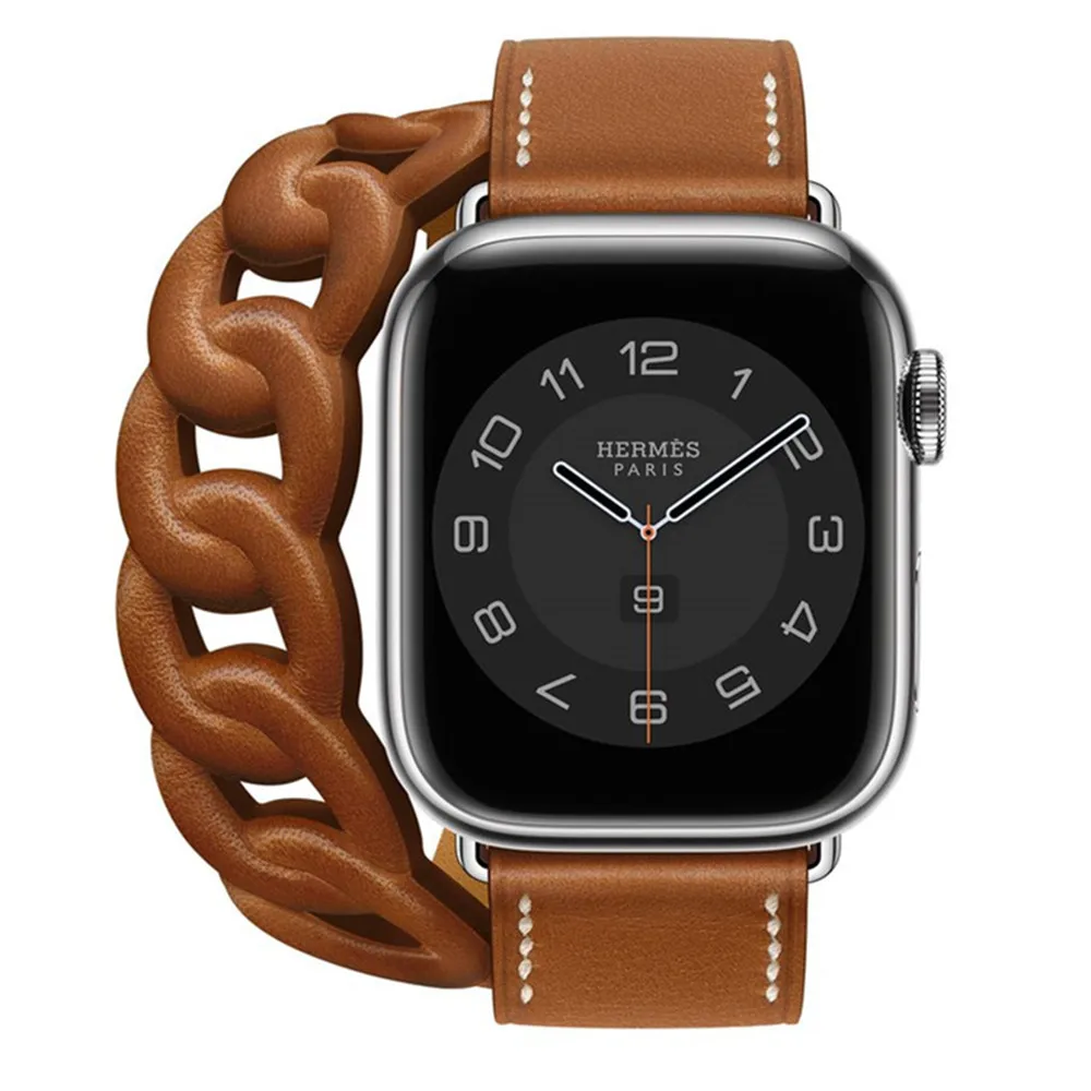 Double Tour Swift Leather Strap For Apple Watch 8 7 6 Band 5 3 Bracelet For iWatch SE Series 8 49mm 41mm 45mm 44/40mm Wristbands