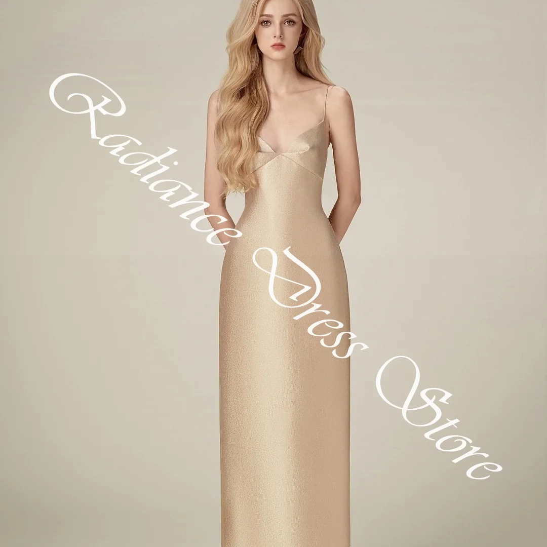 Customized High Quality Satin Straight Spaghetti Straps Evening Dresses Strapless Sleeveless Zipper Back Celebrity Gow