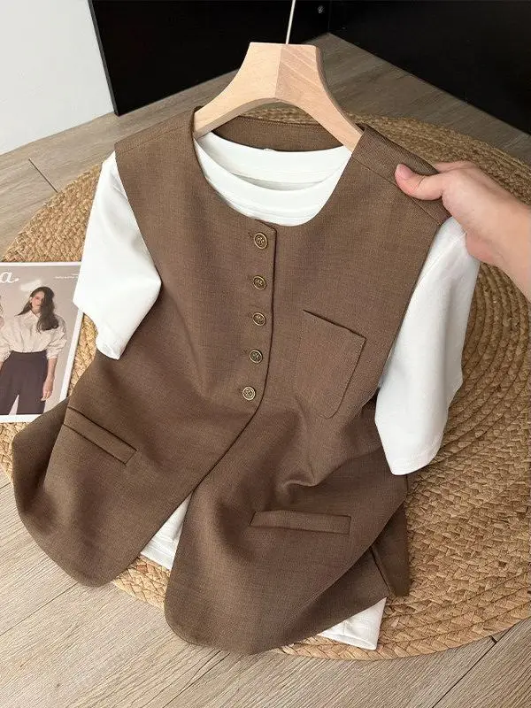 

Женский модный жилет больших размеров в стиле ретро, без рукавов, с многослойным дизайном, весенняя новинка, повседневный стиль, пальто