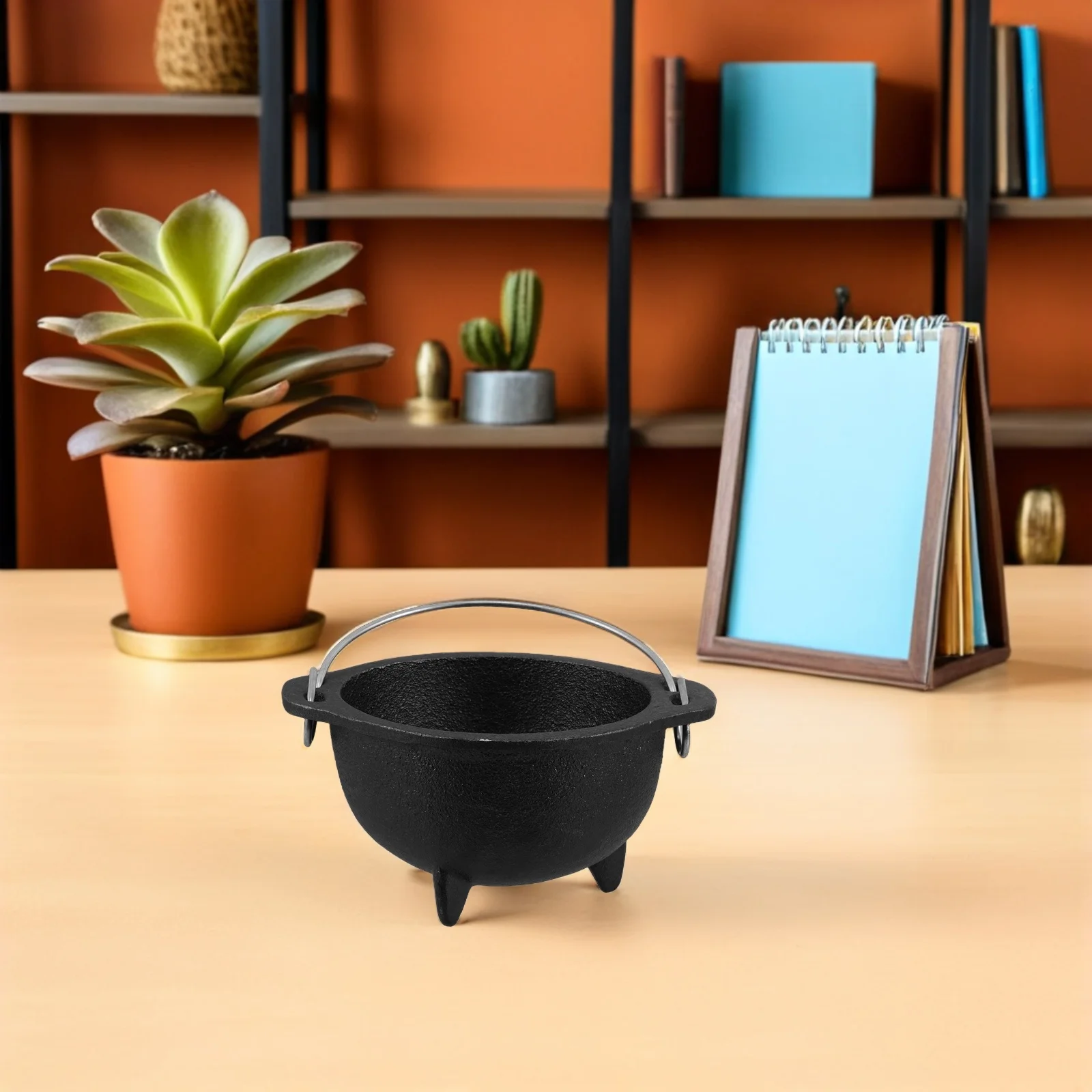 Caldero de incienso de hierro fundido, soporte para fiesta de Halloween negro rústico, cuenco para servir aperitivos, olla de Metal para dulces de bruja