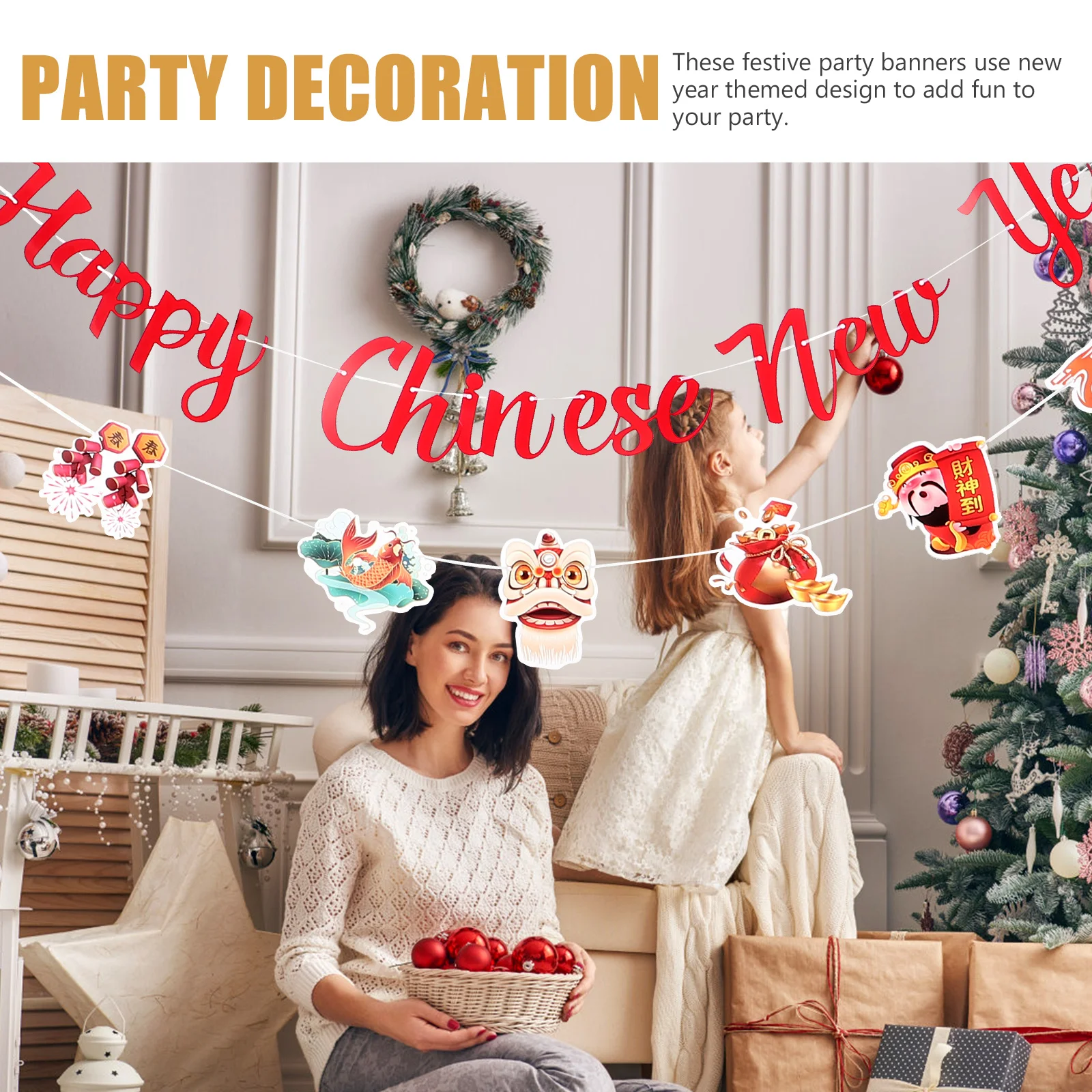 1 مجموعة 1 مجموعة سنة جديدة سعيدة راية كبيرة الحجم الطرف الديكور خلفية معلقة الرايات أعلام ل 2024 الاحتفال السنة الجديدة ديكور