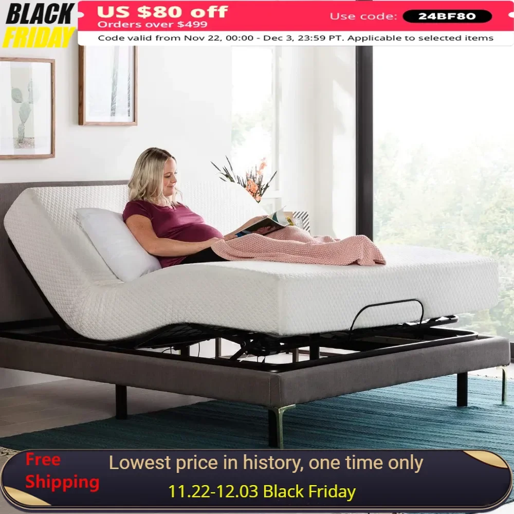 Full Size Adjustable Bed Frame, Independent Head and Foot Incline, Powerful Quiet Motor, Electric Beds Base, Ergonomic Bed Frame