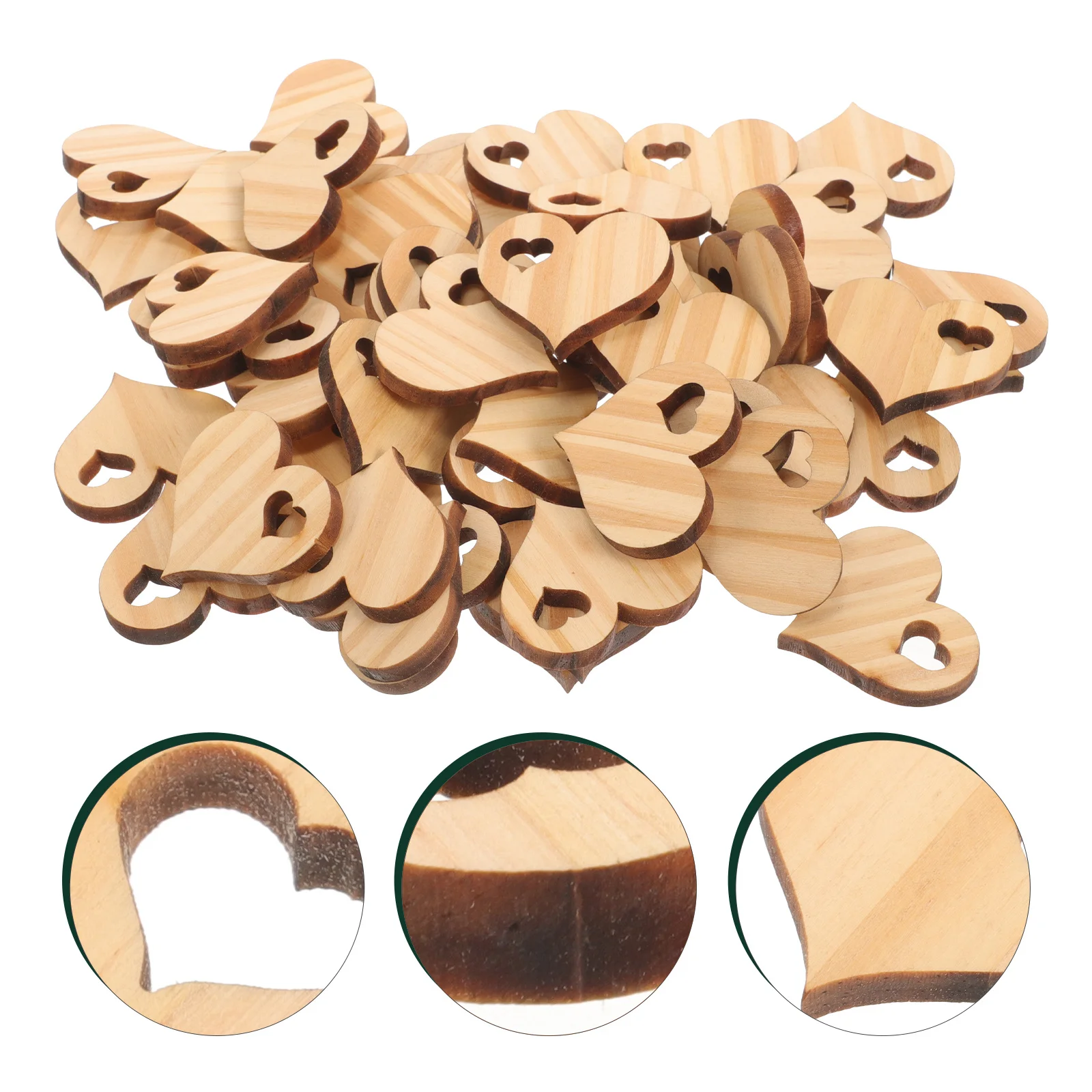 

50Pcs Wooden Heart Slices Unfinished Wood Craft DIY Supplies Decorations Valentines Wedding Party Christmas Embellishments