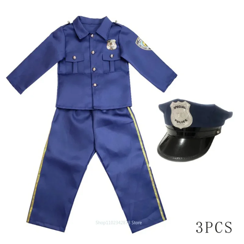 Halloween Children's Police Uniform New York Police Cosplay Costume Boy Girl Policeman Clothes Set Constabulary Party Dress Up
