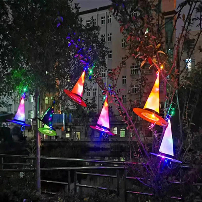 Wizard Hat Glowing Halloween Decoration Witch Hat LED Lights Halloween Kids Party ecor Supplies Outdoor Tree Hanging Ornament