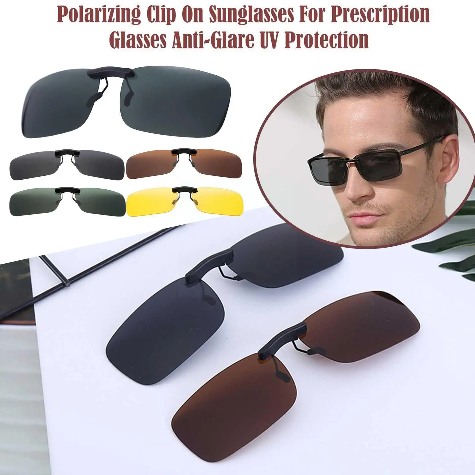 1pc Unisex Polarized Clip On Driving Glasses Sunglasses Vision Vision Sunglasses UV400 Riding Day Clip Night Lens Driving G9S8