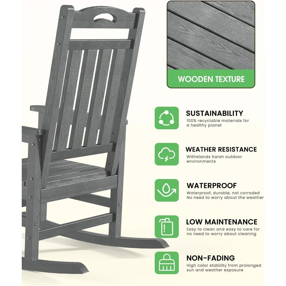 كرسي هزاز كبير الحجم للاستخدام الخارجي، كرسي هزاز للشرفة عالي الظهر، كراسي هزازة مقاومة لجميع الأحوال الجوية HDPE للفناء، 380 رطل