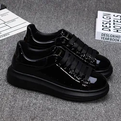 Hot selling men's shoes, black glossy men's shoes, couple's white sneakers, fashionable and versatile sneakers, tennis shoes