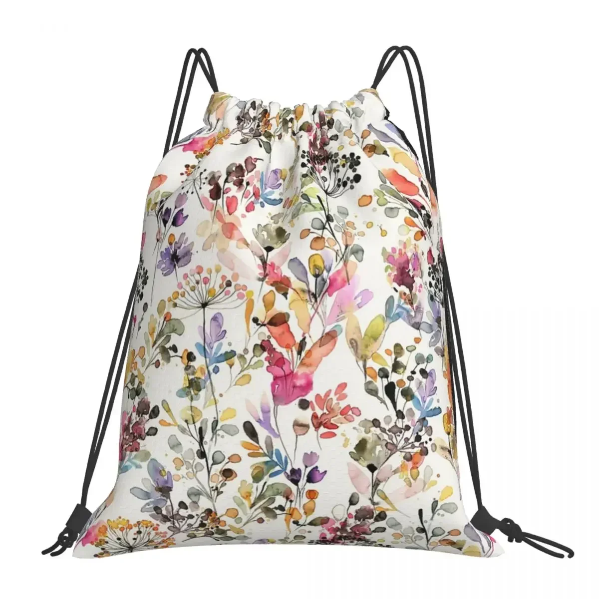 Wild Flowers And Plants Watercolor - Wild Nature Botanical Print Backpacks Drawstring Bag Sundries Bag BookBag For Travel School